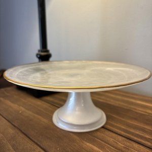 Small Frosted Gold Edge 8 1/4 Inch Round Pedestal Cake Plate. Cakes Treats